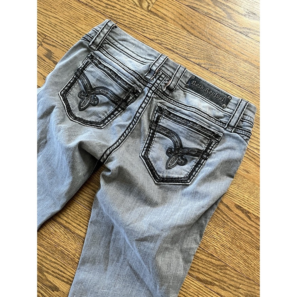 Rock Revival Jeans Nancy Skinny Dark Wash Embroidered Jeweled Womens 29 30x31